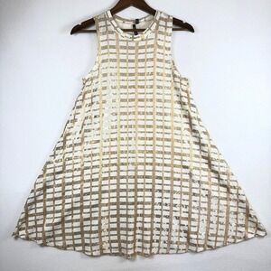 Heartsoul Ivory Gold Sequin Grid Sleeveless Shift Dress Womens Medium NWT